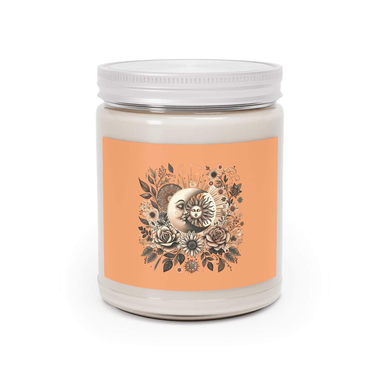 Vintage Moon & Florals Soy Candle — 9oz Scented Jar with White Lid