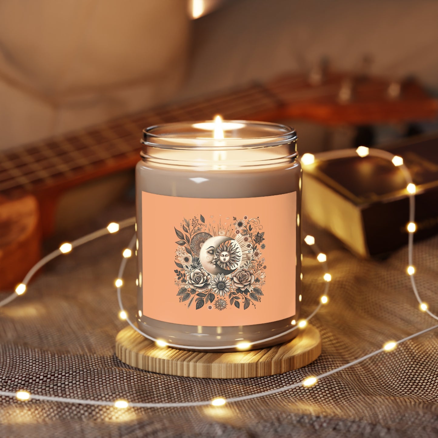 Vintage Moon & Florals Soy Candle — 9oz Scented Jar with White Lid