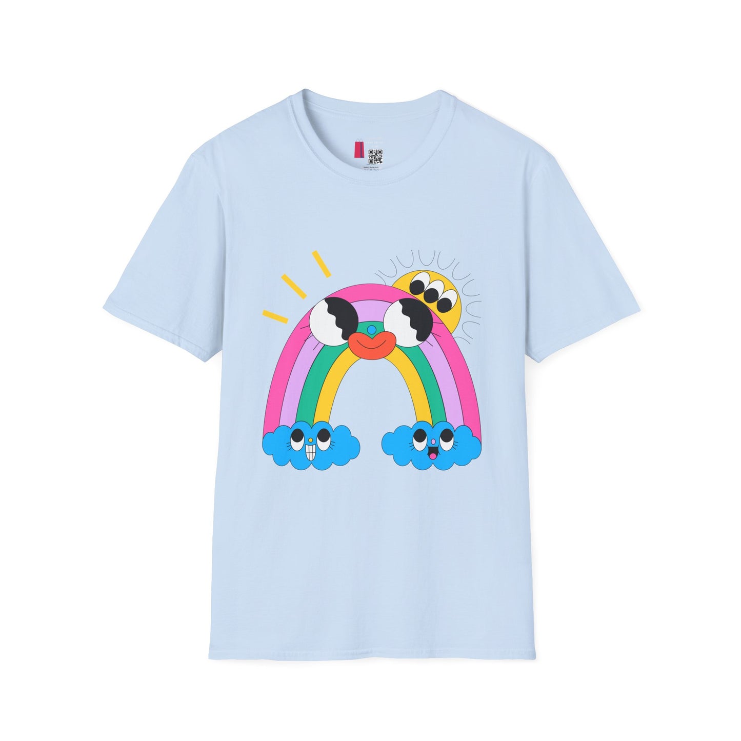 Kawaii Rainbow Smile T-Shirt — Cute Rainbow with Heart & Cloud Faces