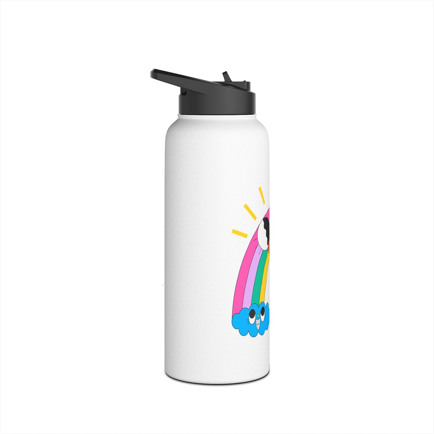 Cute Rainbow Water Bottle — Smiley Clouds & Sun Stainless Steel Bottle