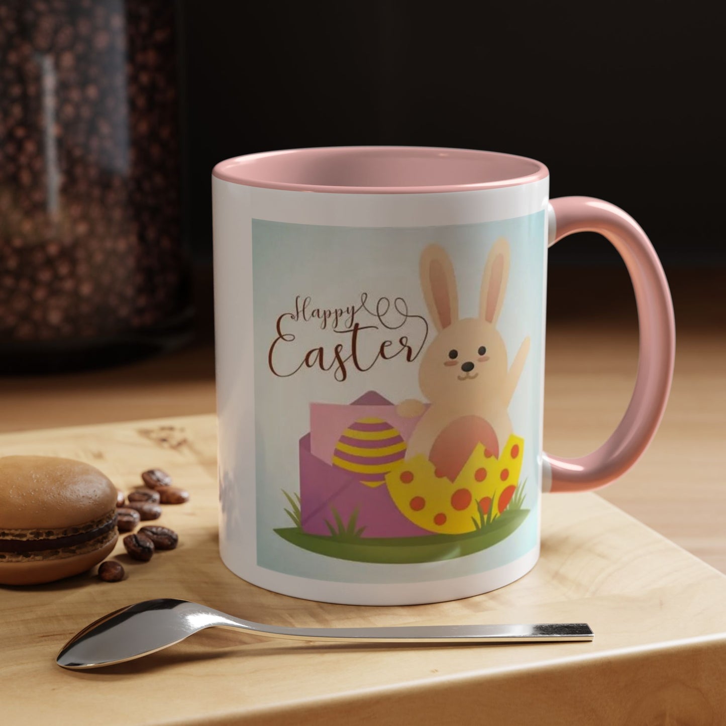 Easter Bunny Accent Coffee Mug – "Happy Easter" Spring Bunny & Egg Design (11/15oz)
