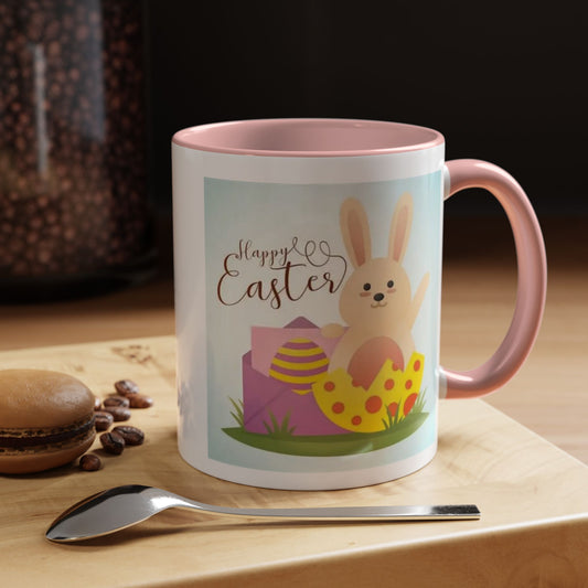Easter Bunny Accent Coffee Mug – "Happy Easter" Spring Bunny & Egg Design (11/15oz)