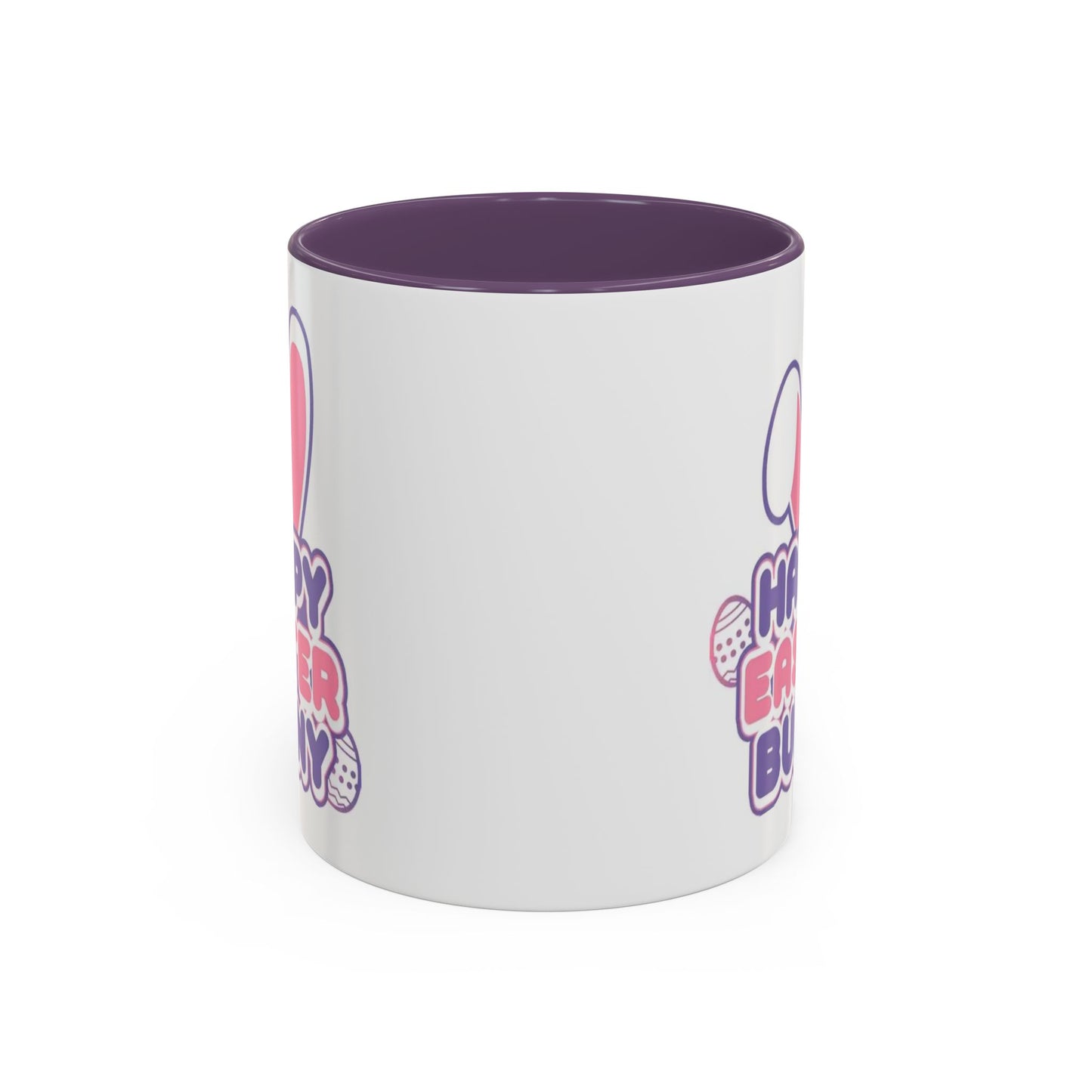 Happy Easter Bunny Accent Coffee Mug — Pink Interior 11/15oz, Cute Holiday Gift