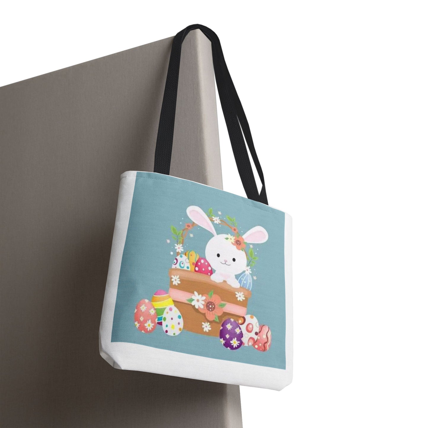 Easter Bunny Tote Bag — Cute Floral Bunny with Painted Eggs All-Over Print