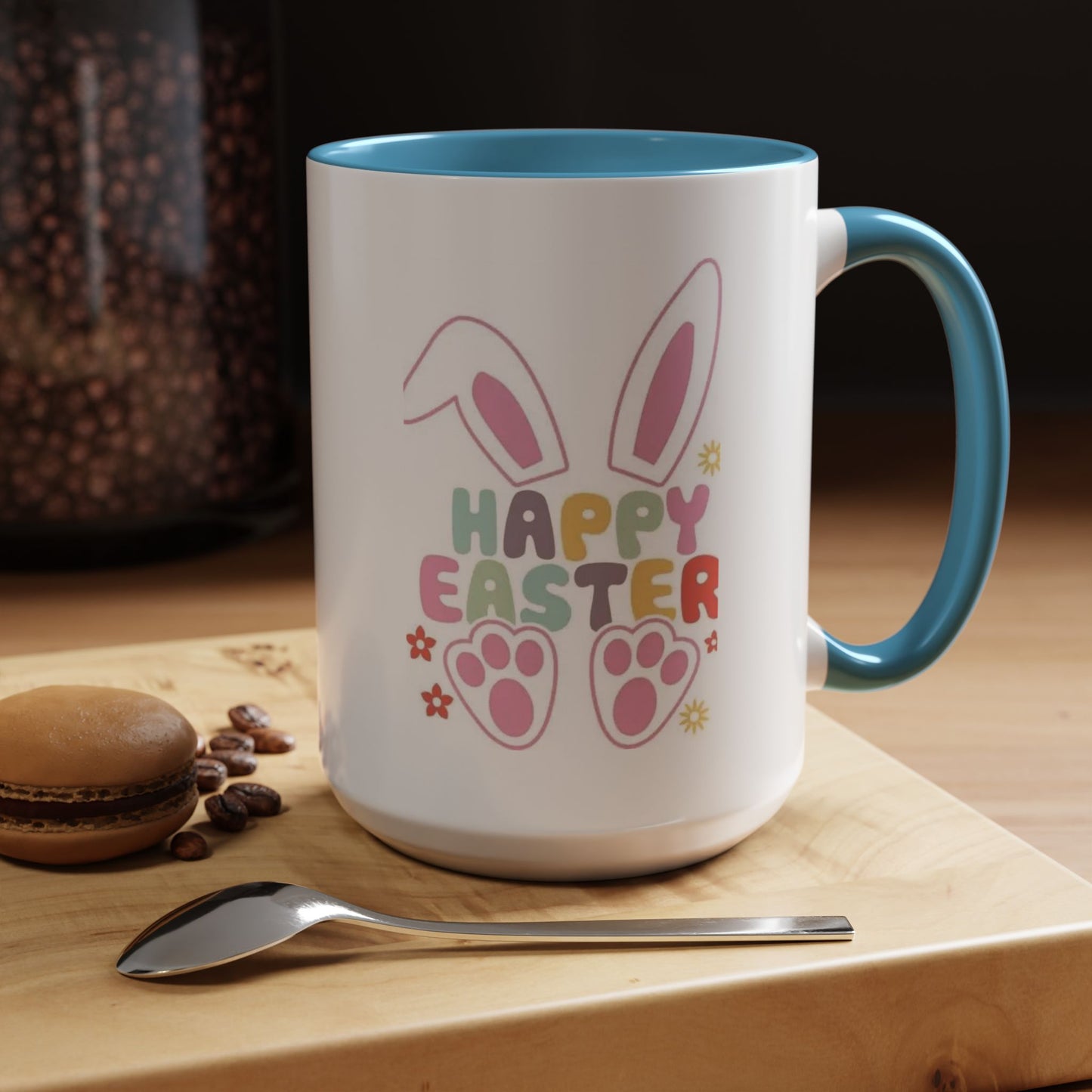 Happy Easter Bunny Accent Coffee Mug — Pink Interior 11/15oz