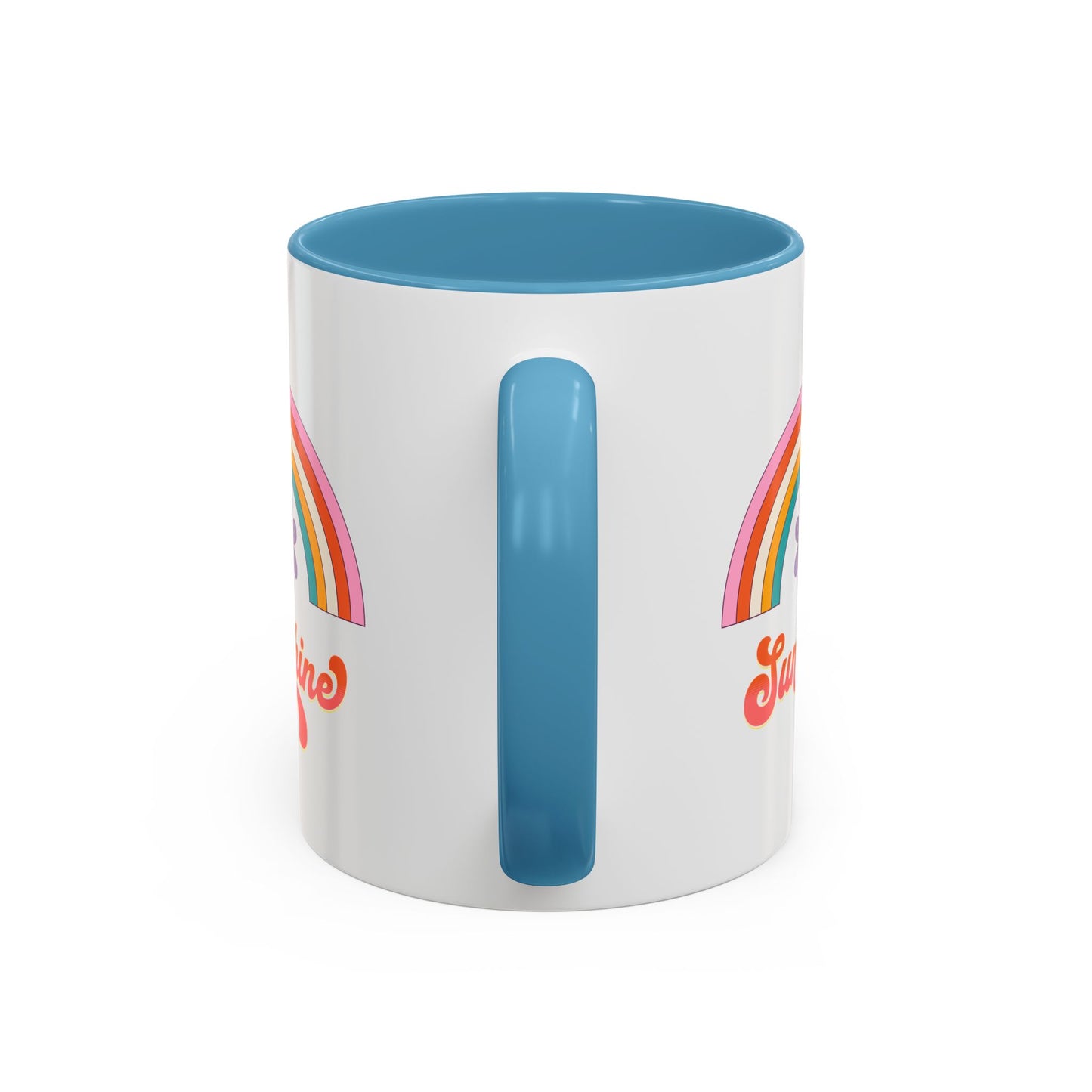 Sunshine Rainbow Accent Coffee Mug — Retro Flower 70s Vibe
