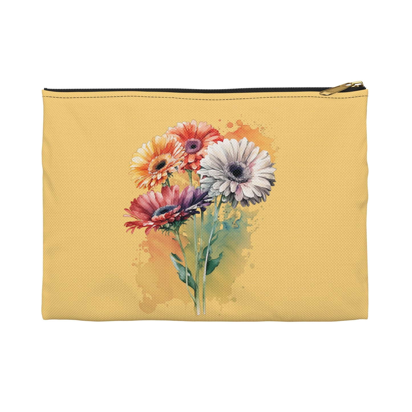 Floral Gerbera Accessory Pouch – Watercolor Bouquet Zipper Bag