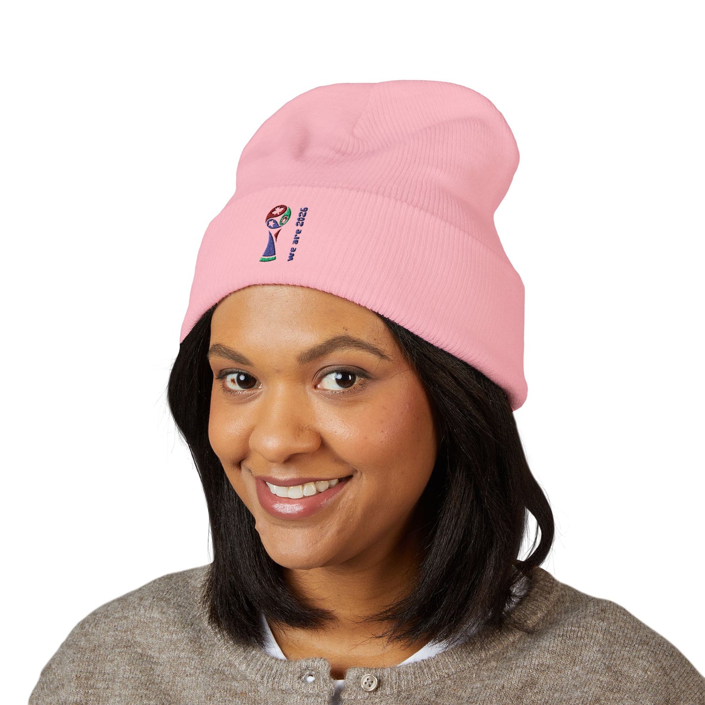 Embroidered 2026 World Cup Trophy Beanie — Soccer Fan Cuffed Knit Hat