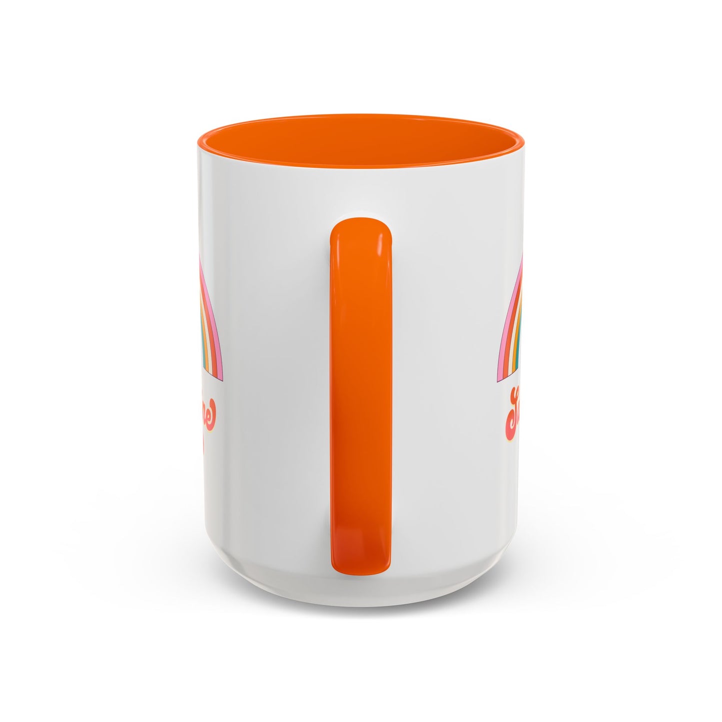 Sunshine Rainbow Accent Coffee Mug — Retro Flower 70s Vibe