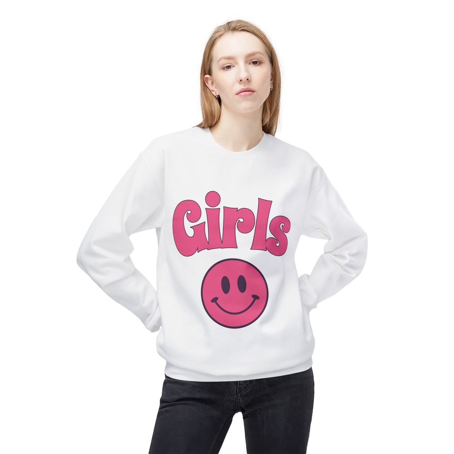 Girls Smiley Crewneck Sweatshirt – Retro Pink Logo