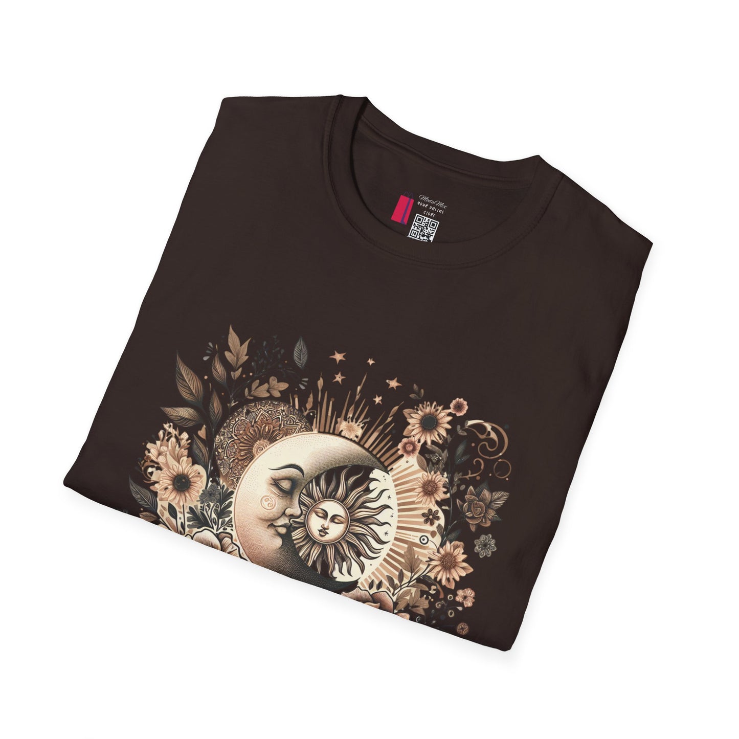 Celestial Sun & Moon Floral T-Shirt — Vintage Boho Astrology Tee