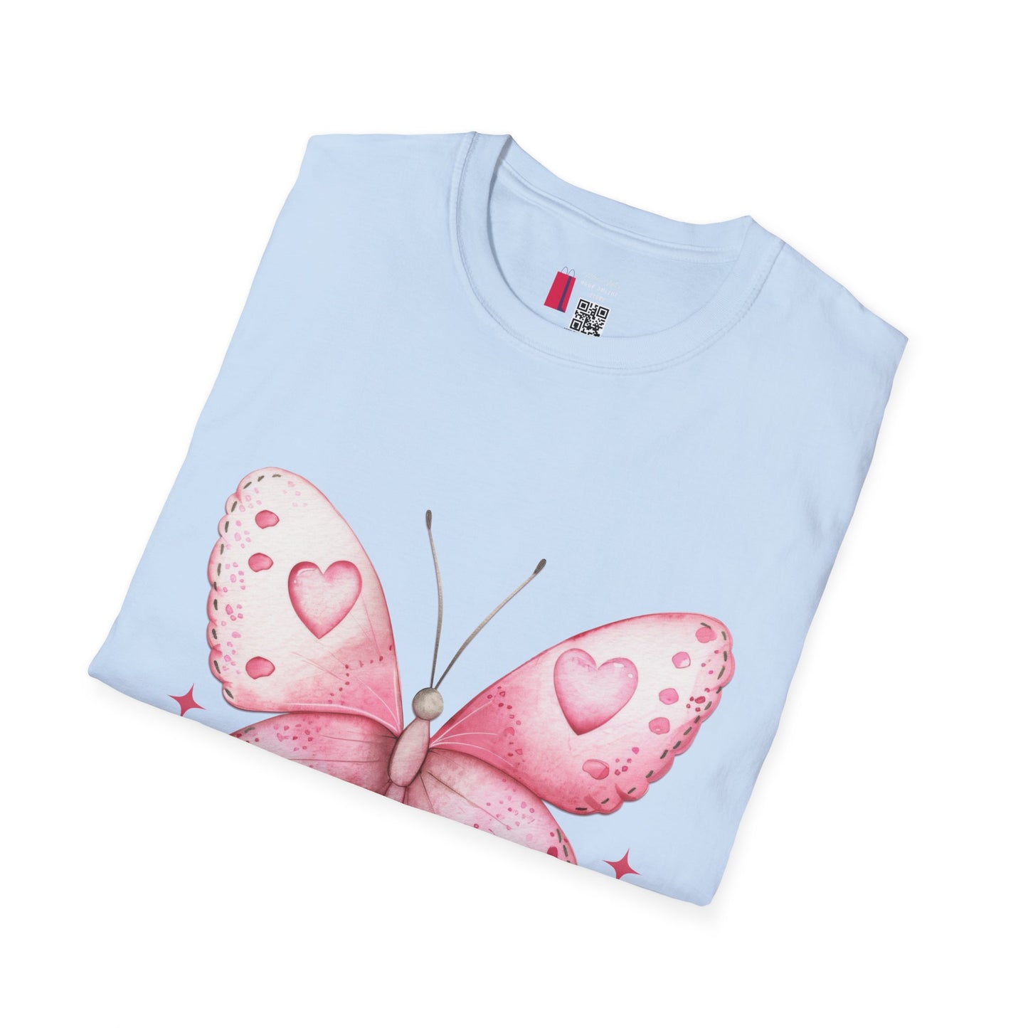 Pink Heart Butterfly T-Shirt — Cute Romantic Graphic Tee