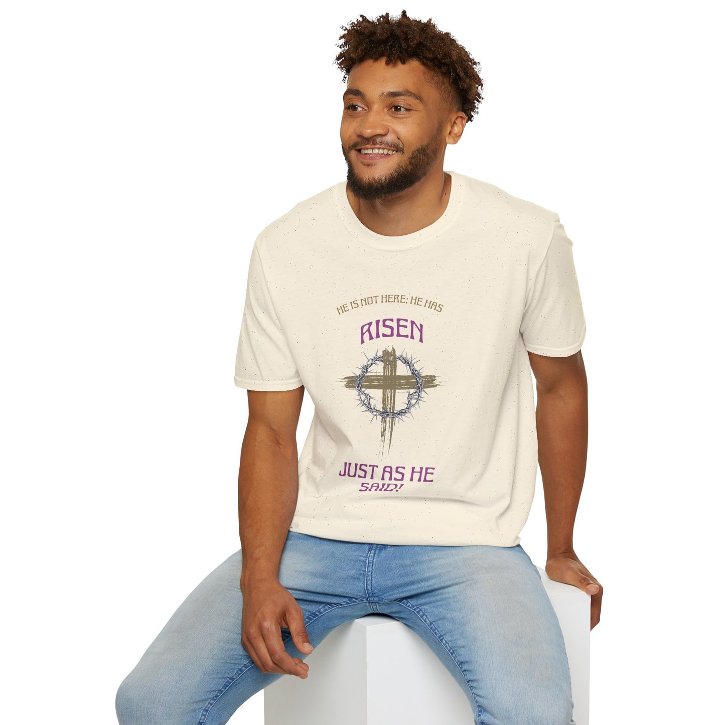 Christian Risen Cross T-Shirt — "He Is Not Here, He’s Risen" Easter Tee