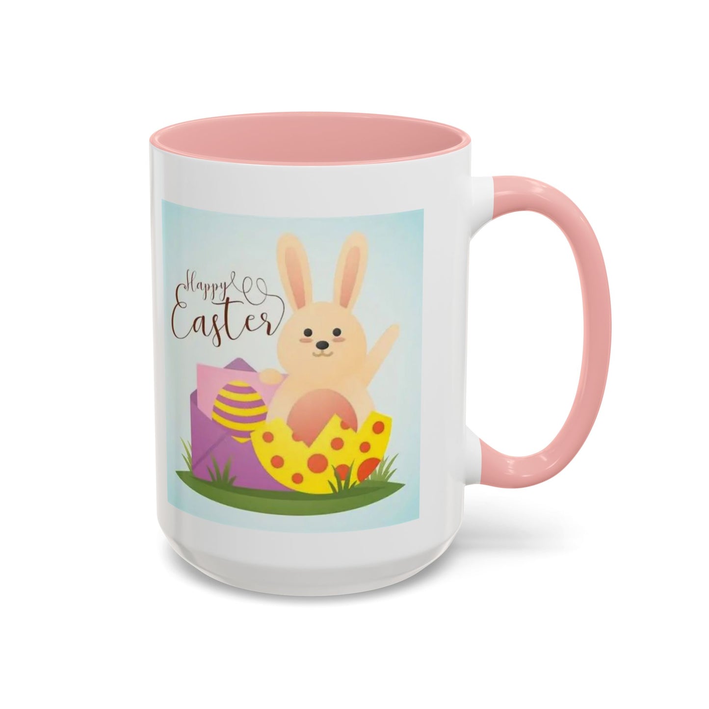 Easter Bunny Accent Coffee Mug – "Happy Easter" Spring Bunny & Egg Design (11/15oz)