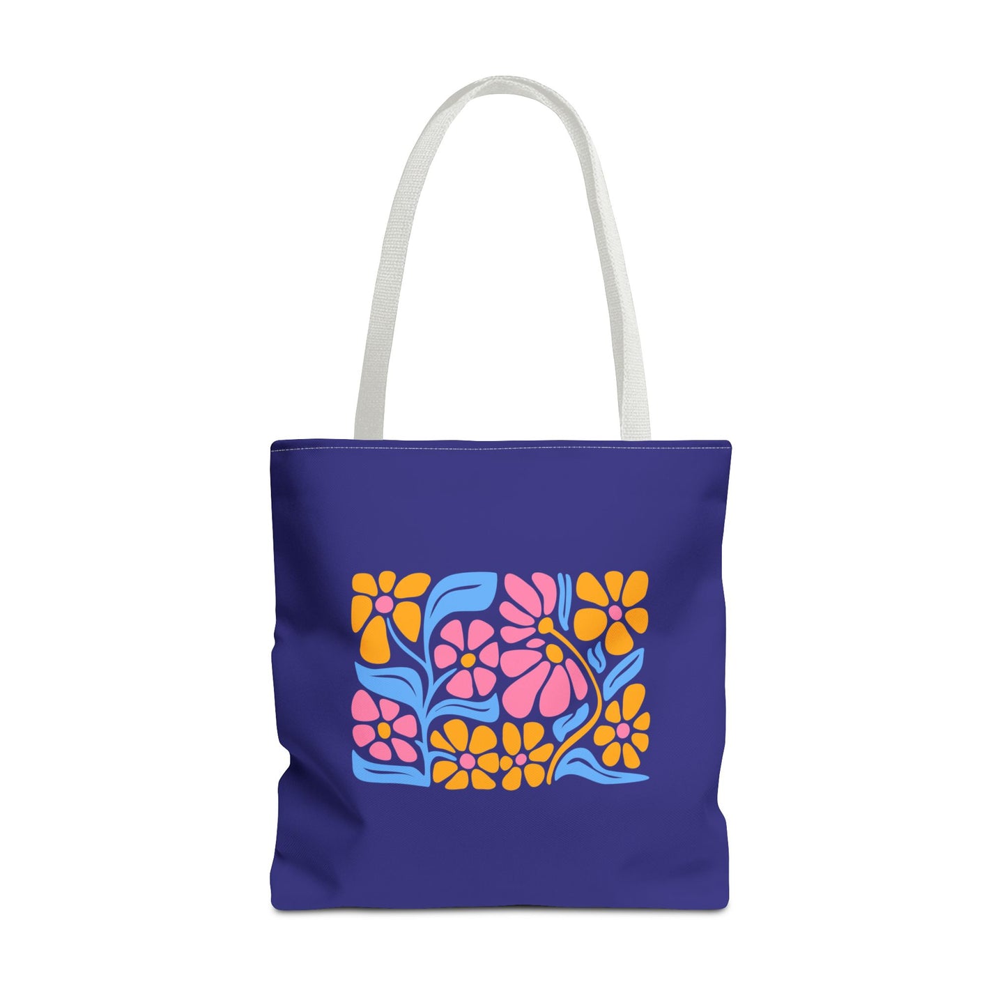 Floral Pop Tote Bag — Bright Retro Flower Pattern on Purple