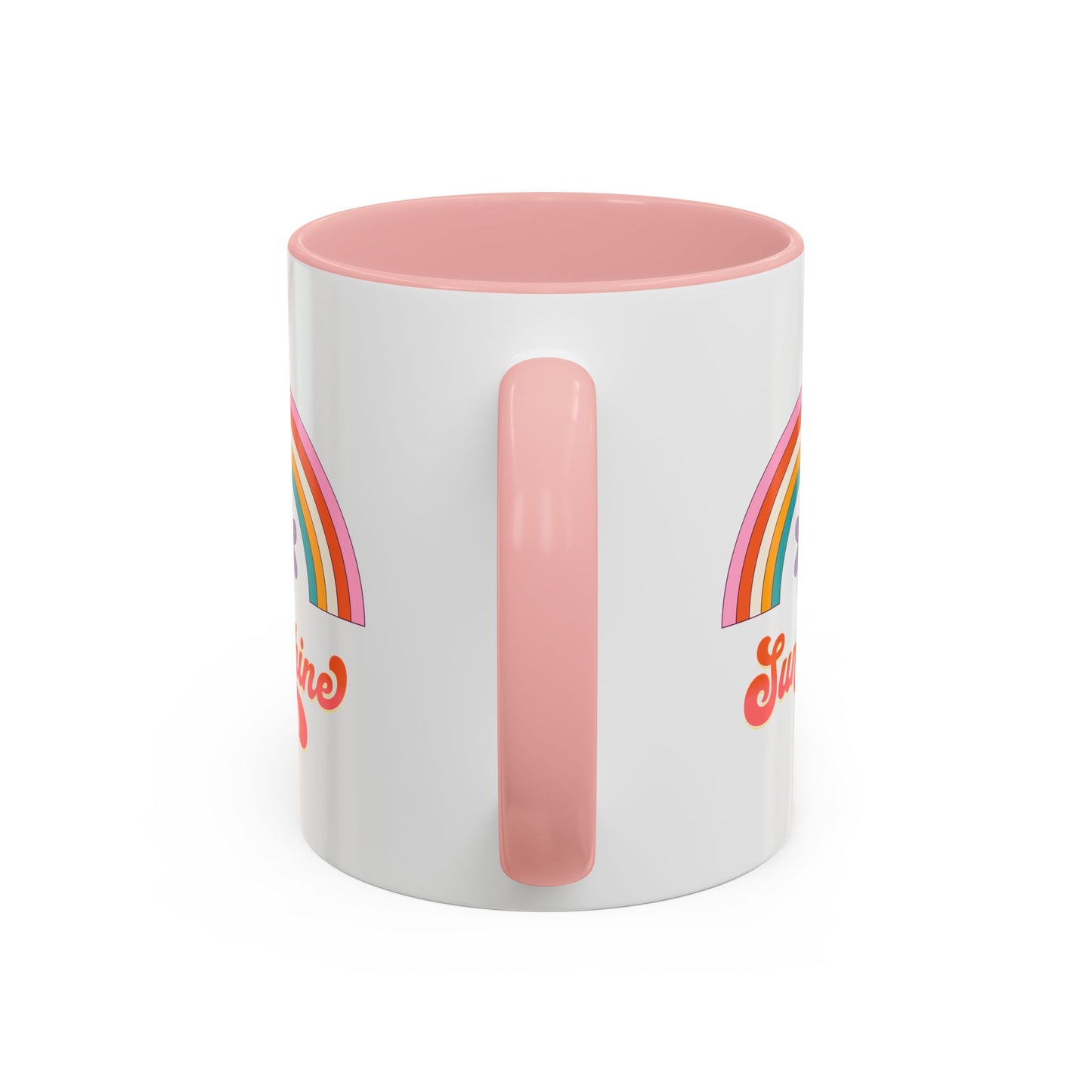 Sunshine Rainbow Accent Coffee Mug — Retro Flower 70s Vibe