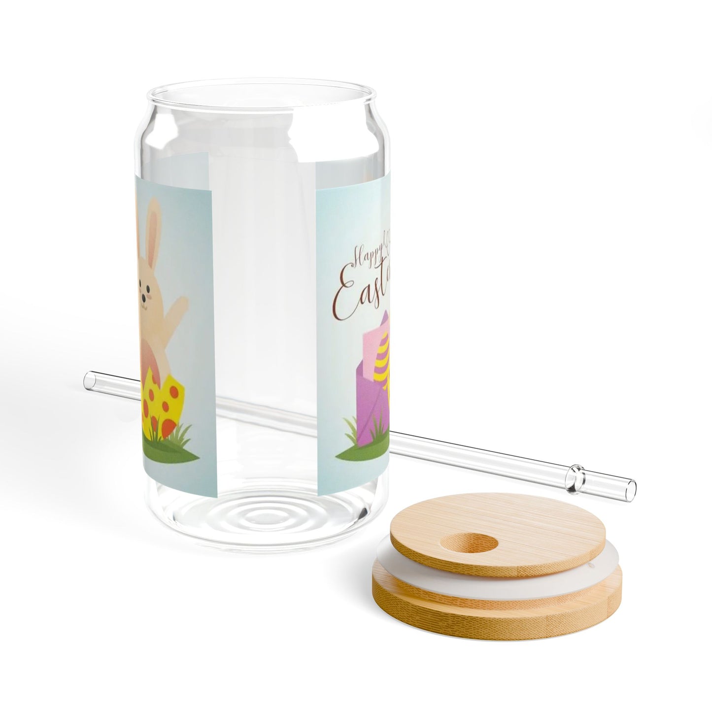 Easter Bunny 16oz Sipper Glass — Cute Spring Bunny & Eggs Travel Cup