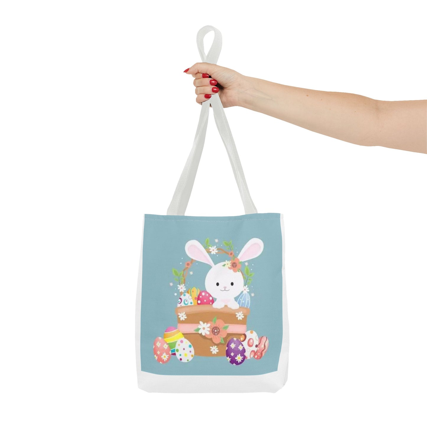 Easter Bunny Tote Bag — Cute Floral Bunny with Painted Eggs All-Over Print