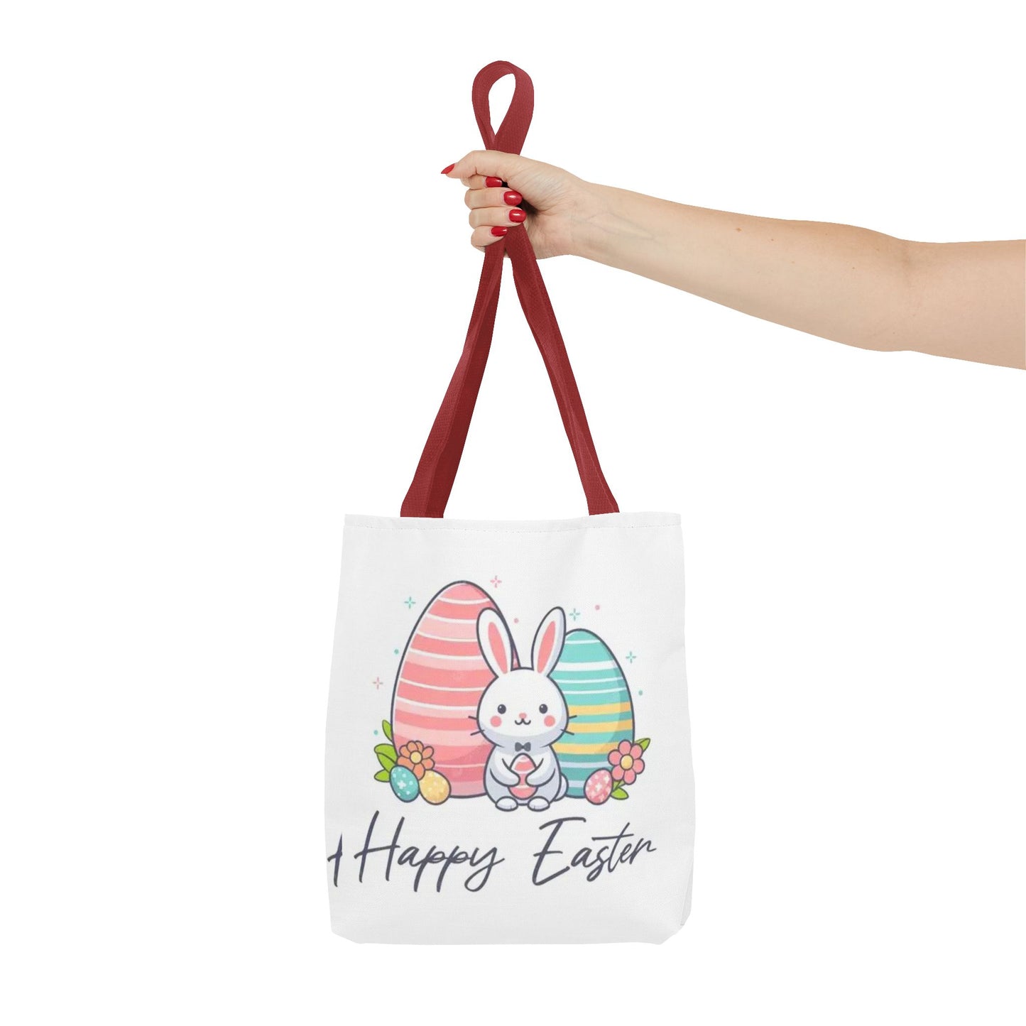 Easter Bunny Tote Bag — Cute "Happy Easter" Bunny with Colorful Eggs