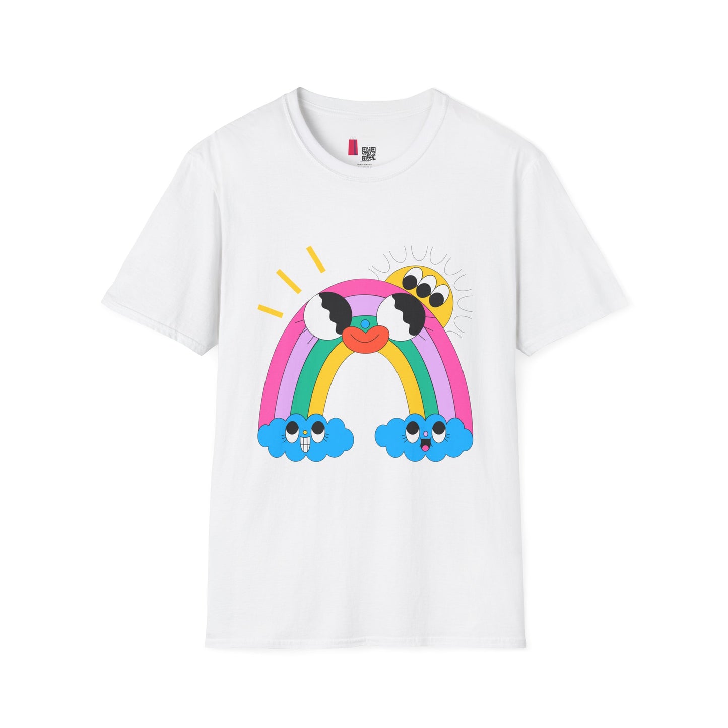 Kawaii Rainbow Smile T-Shirt — Cute Rainbow with Heart & Cloud Faces
