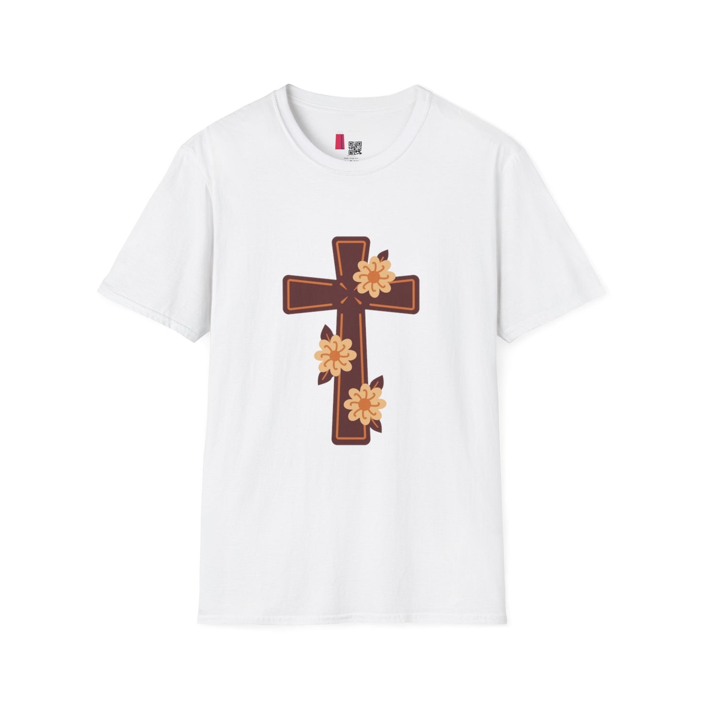 Floral Cross T-Shirt — Religious Christian Tee with Yellow Flower Accent