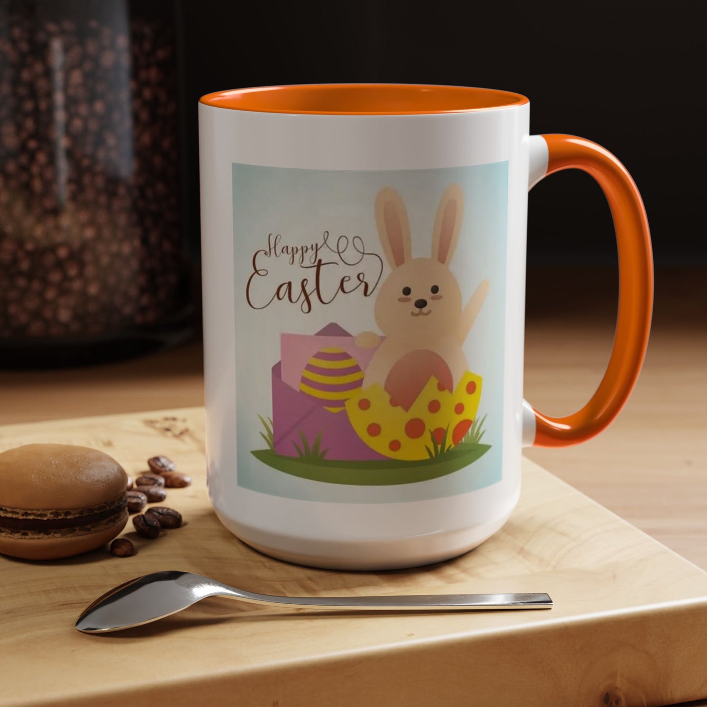 Easter Bunny Accent Coffee Mug – "Happy Easter" Spring Bunny & Egg Design (11/15oz)