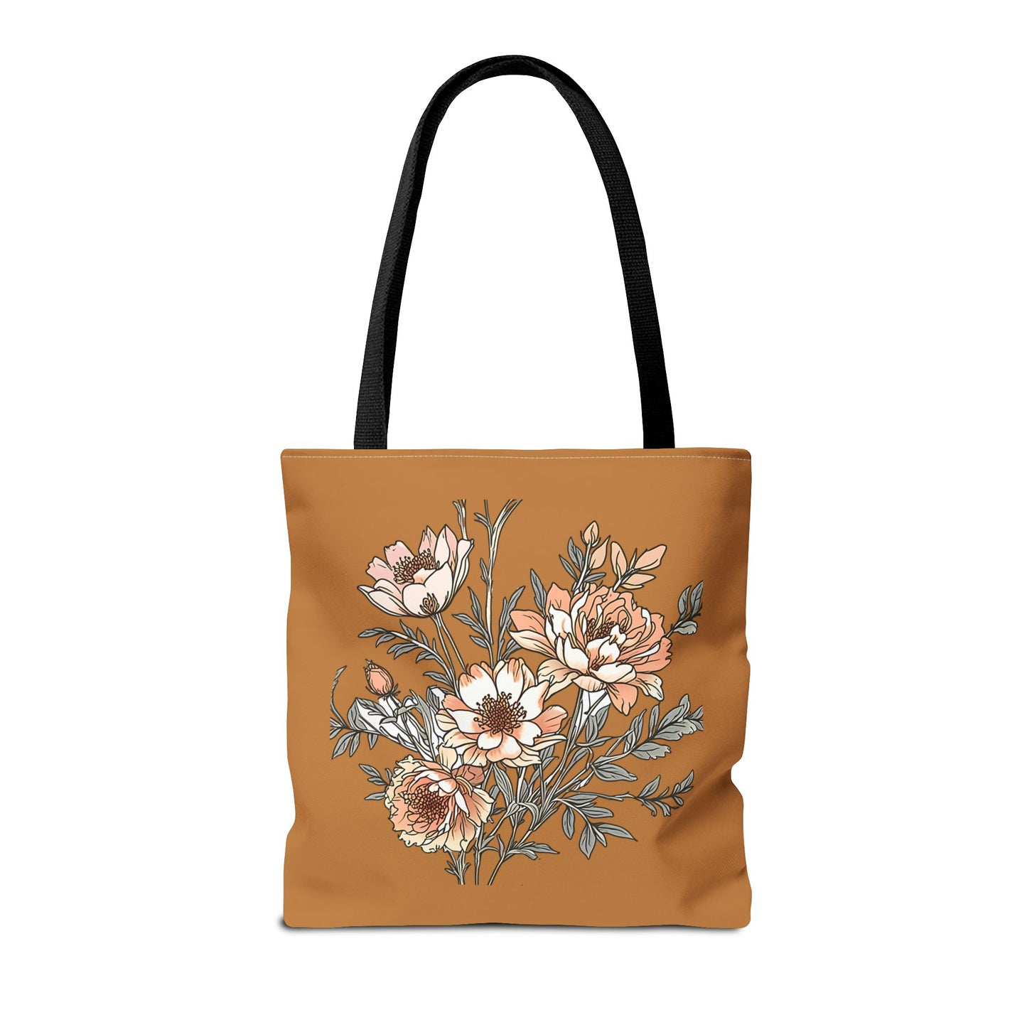 Floral Bouquet Tote Bag — Vintage Rust Floral Canvas Tote