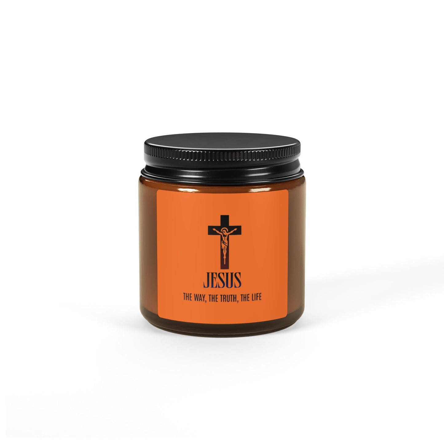 Jesus Cross Scented Soy Candle — Inspirational Amber Jar (Multiple Sizes)