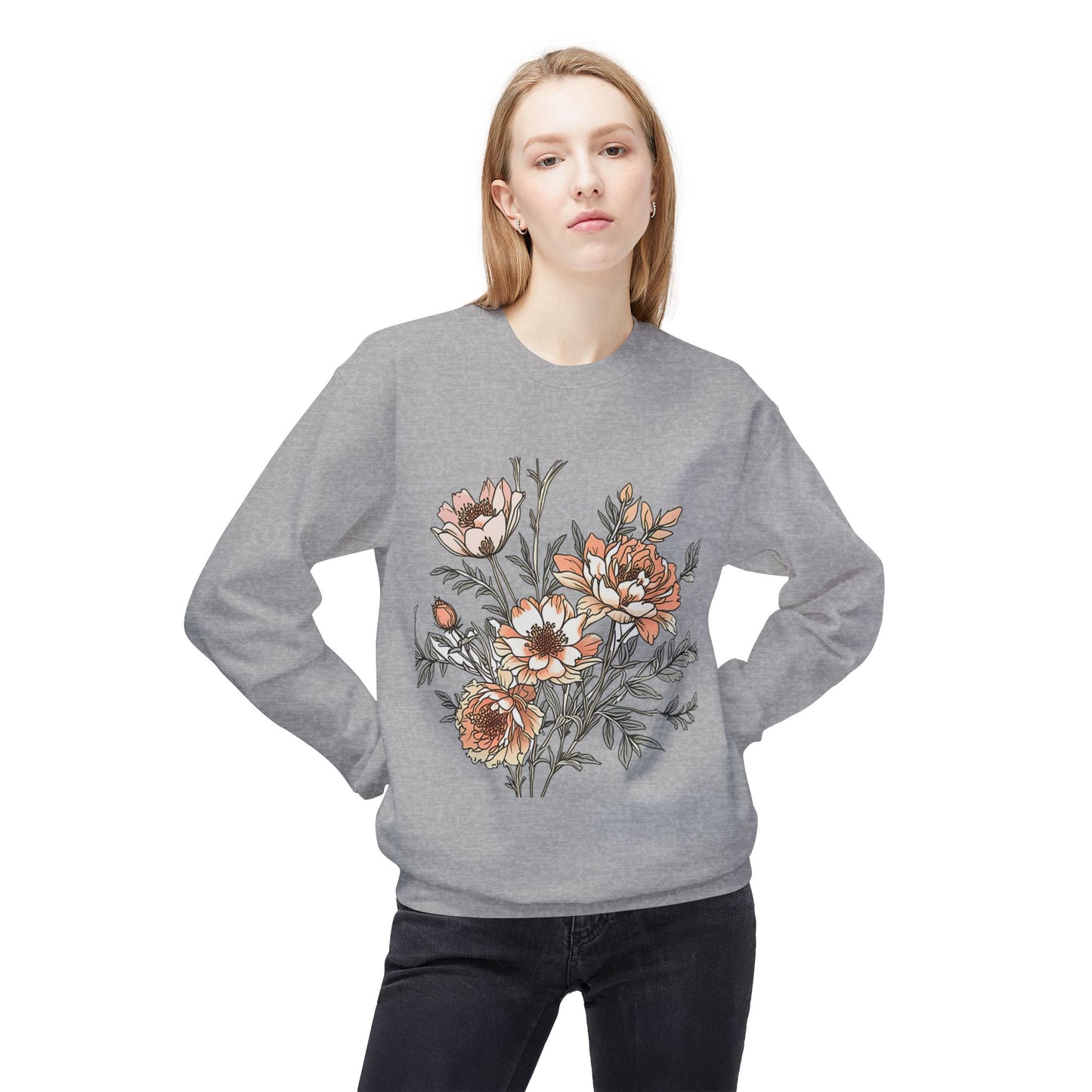 Floral Bouquet Crewneck Sweatshirt — Vintage Peach Blooms