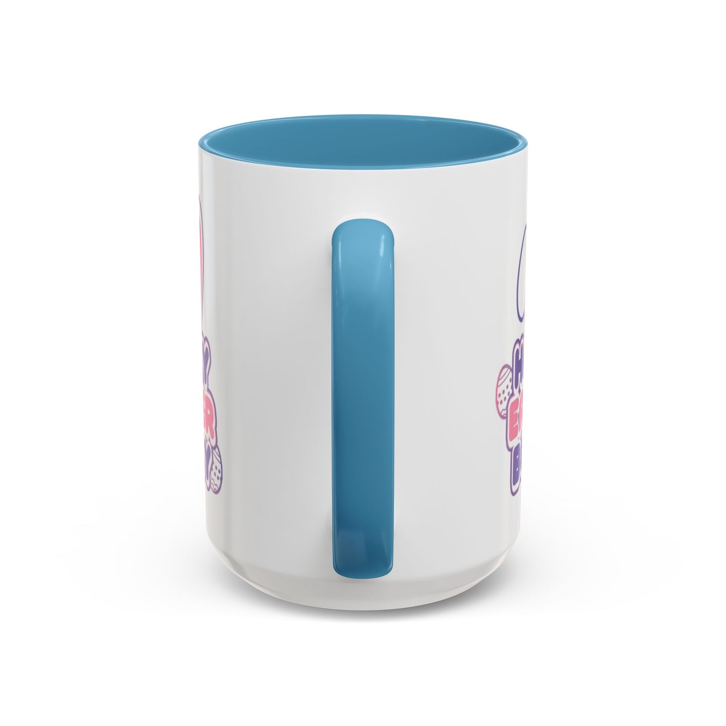 Happy Easter Bunny Accent Coffee Mug — Pink Interior 11/15oz, Cute Holiday Gift