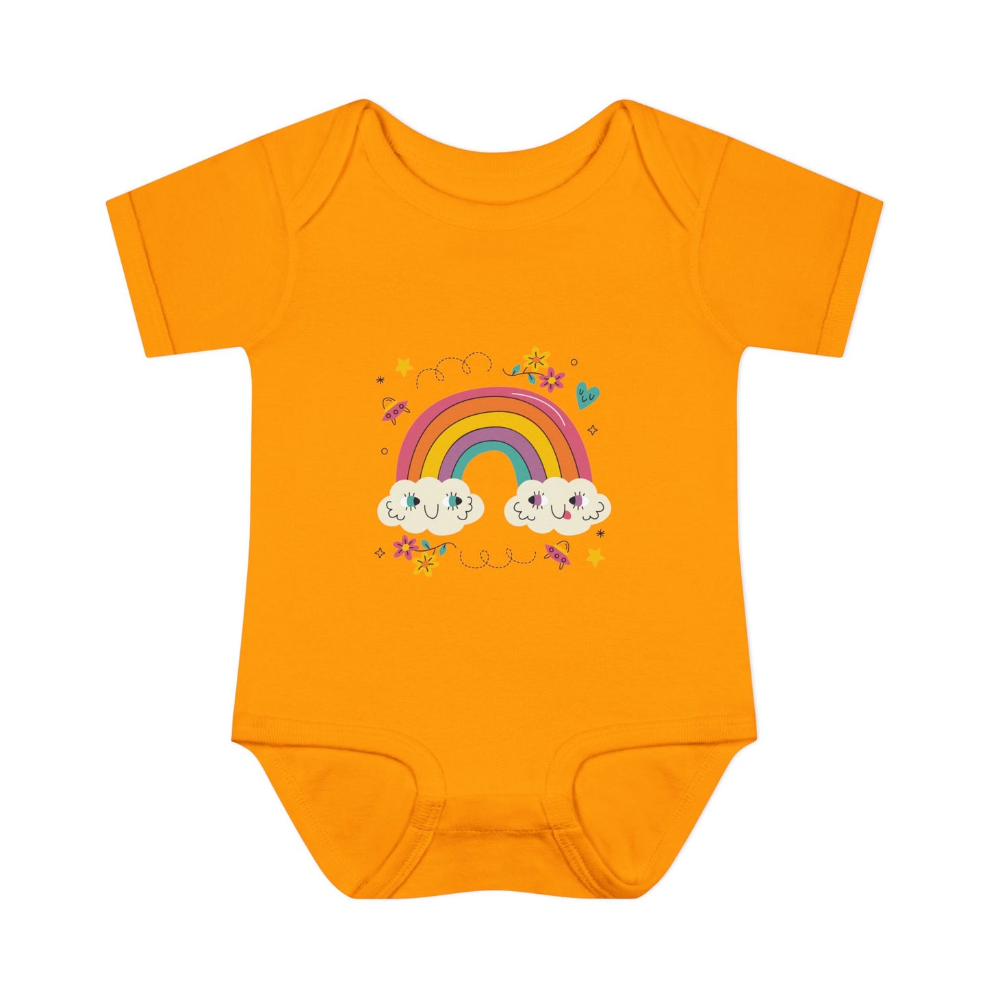 Baby Bodysuit — Cute Rainbow with Smiling Clouds Infant Onesie
