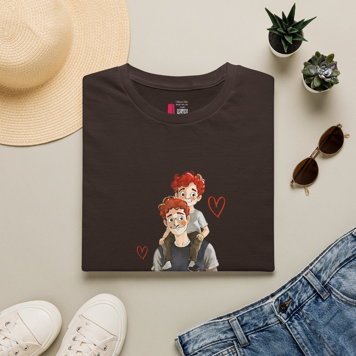 Dad and Son Cartoon Portrait T-Shirt — Cute Father’s Day Gift
