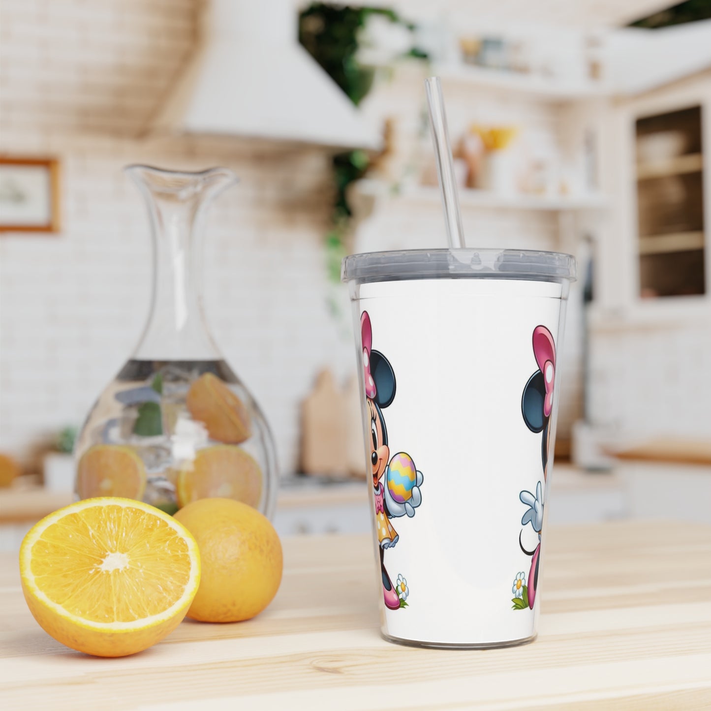 Minnie Mouse Easter Plastic Tumbler with Straw - Cute Cartoon Spring Drink Cup