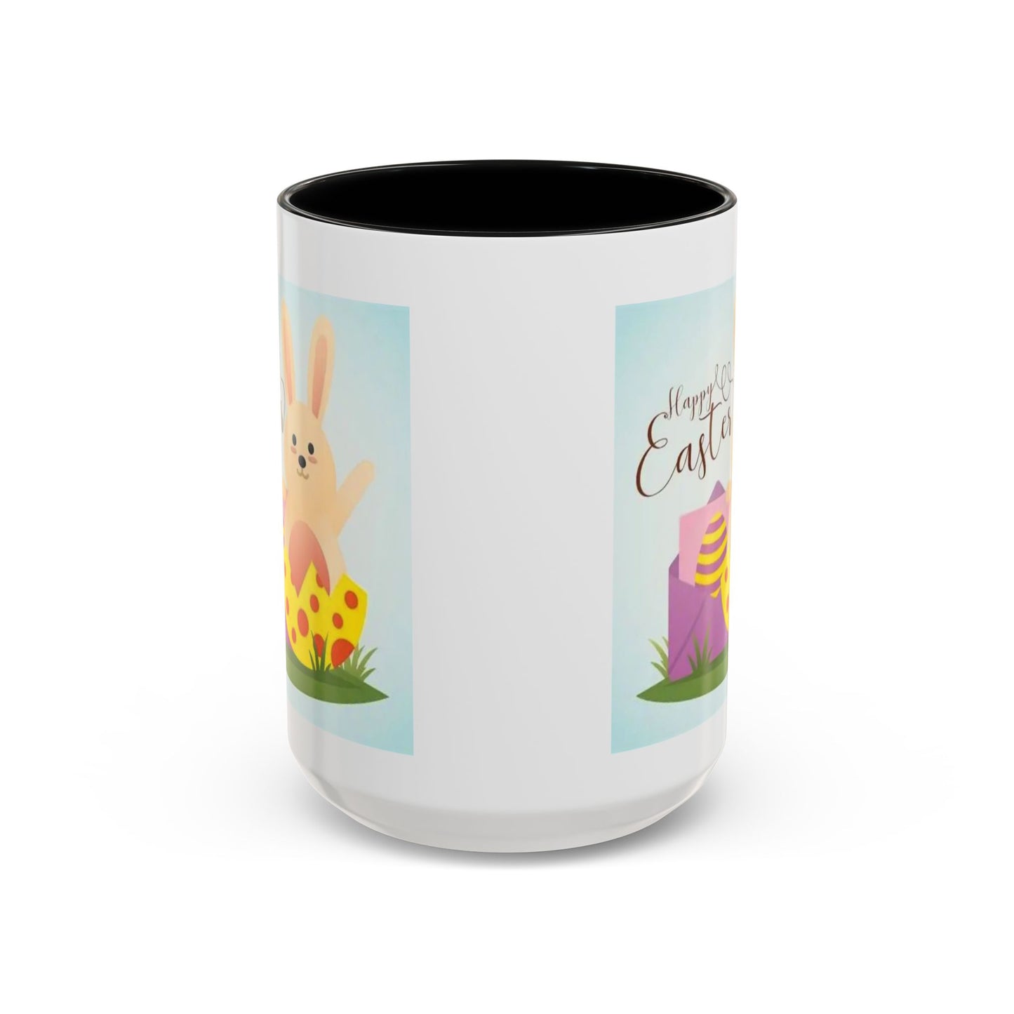 Easter Bunny Accent Coffee Mug – "Happy Easter" Spring Bunny & Egg Design (11/15oz)