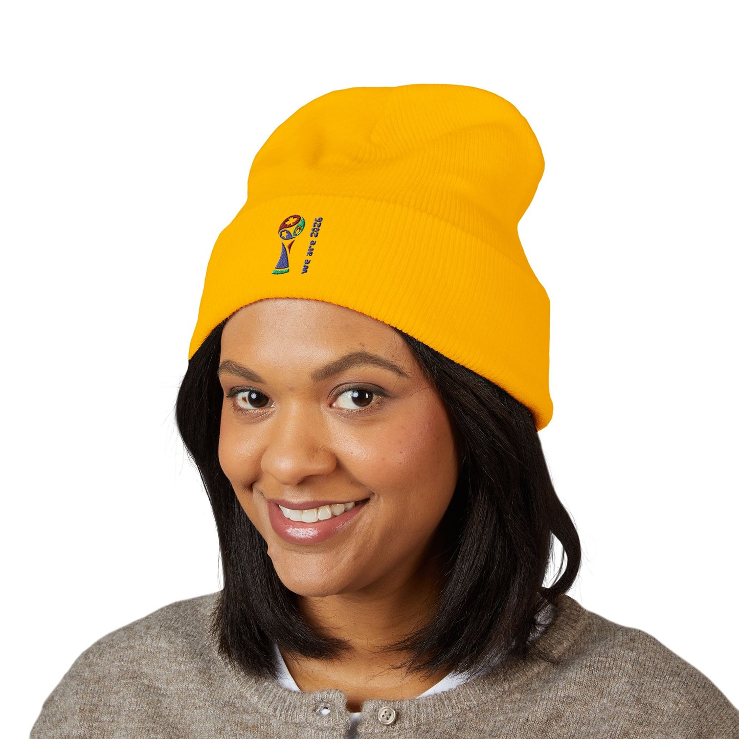 Embroidered 2026 World Cup Trophy Beanie — Soccer Fan Cuffed Knit Hat