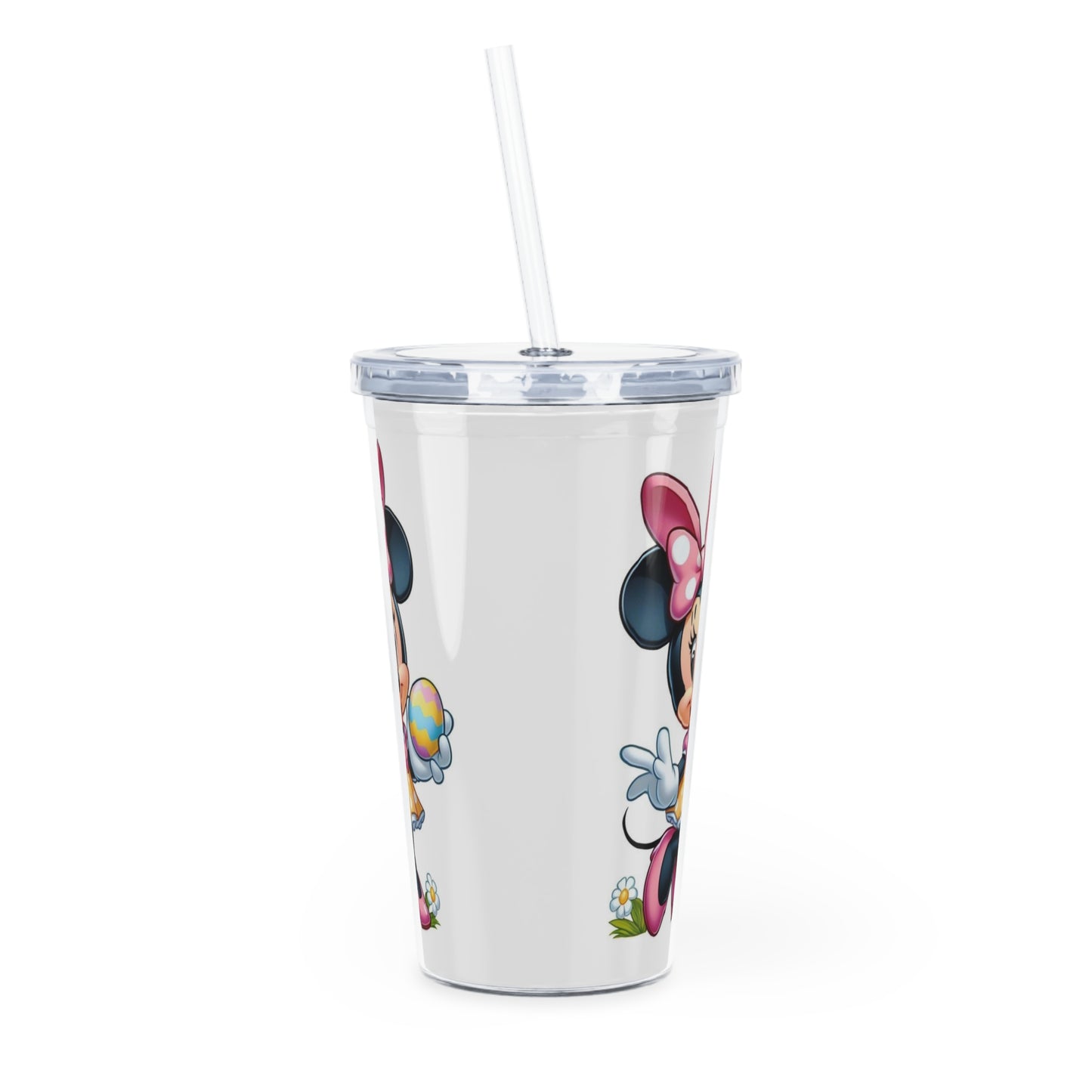 Minnie Mouse Easter Plastic Tumbler with Straw - Cute Cartoon Spring Drink Cup