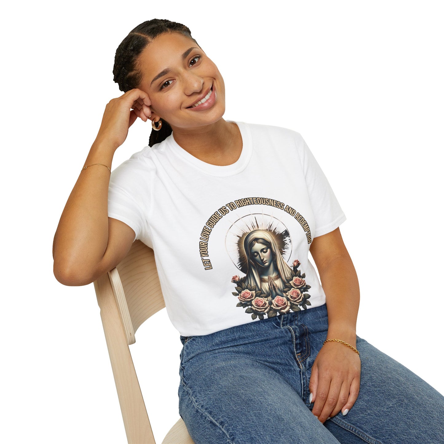 Virgin Mary Roses T-Shirt — 'Let Them Know We’re Be Kind And Gentle' Religious Tee