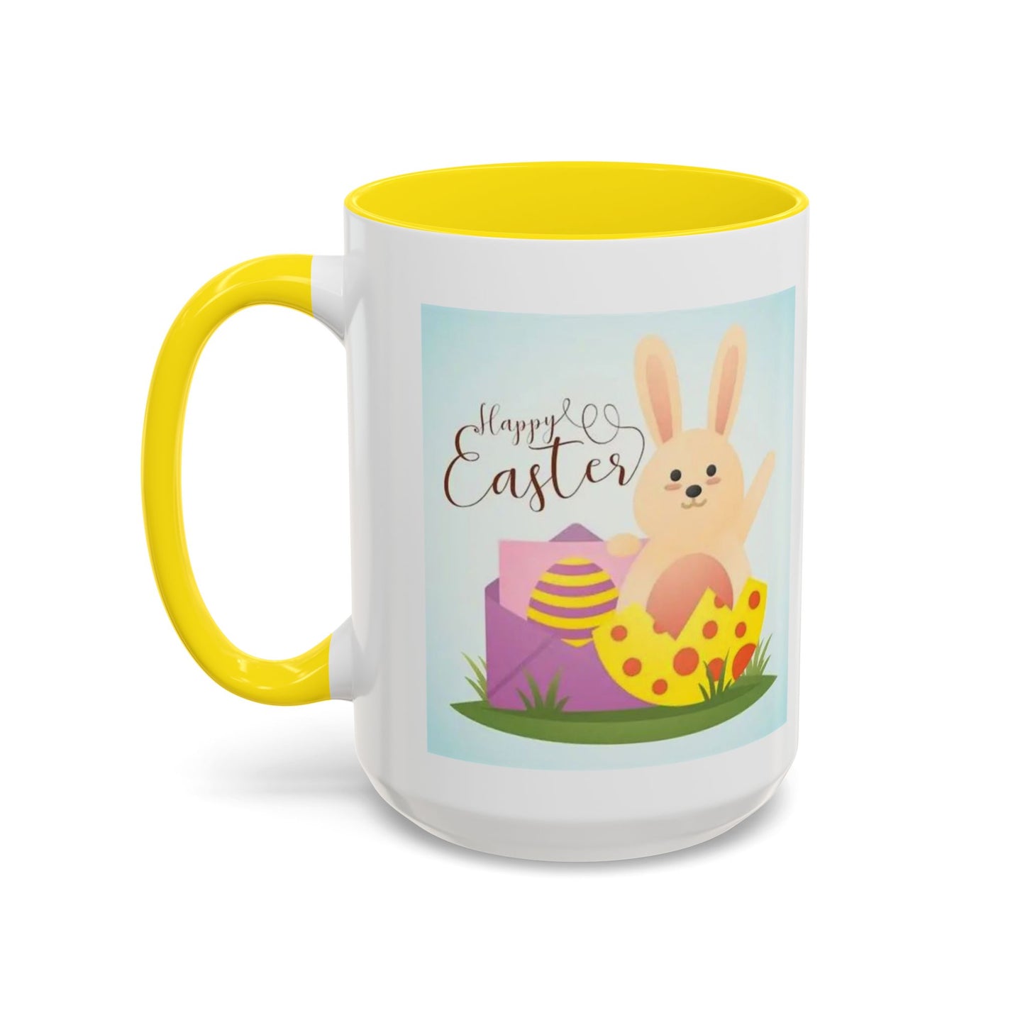 Easter Bunny Accent Coffee Mug – "Happy Easter" Spring Bunny & Egg Design (11/15oz)