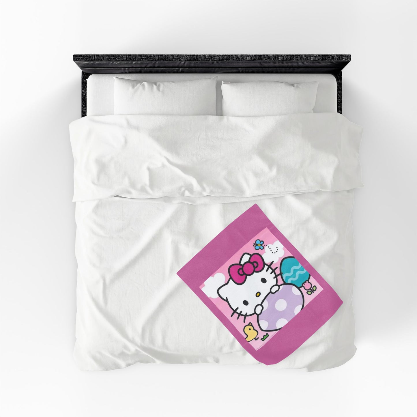 Hello Kitty Easter Velveteen Plush Blanket – Cute Pink Bunny & Egg Holiday Throw