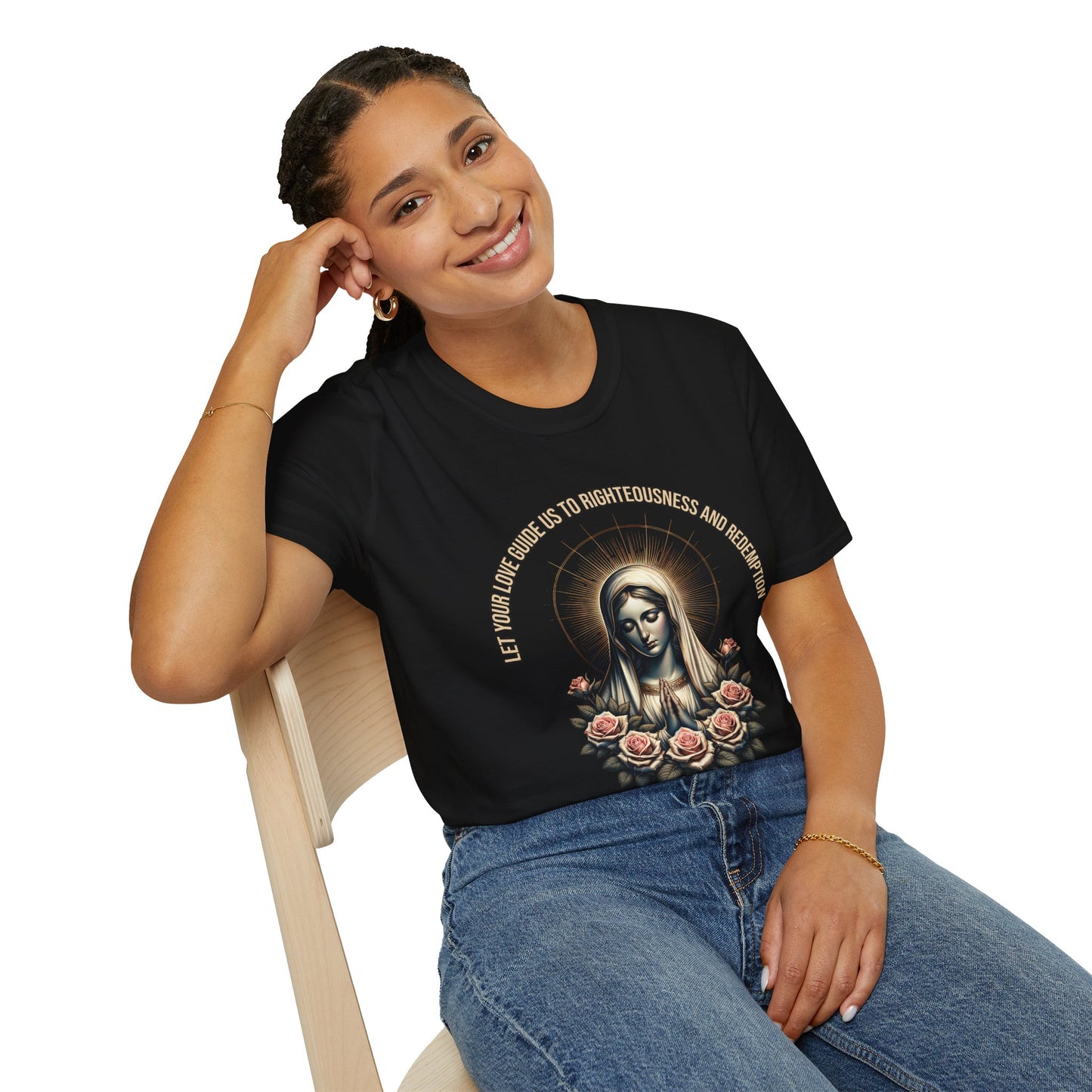 Virgin Mary Roses T-Shirt — 'Let Them Know We’re Be Kind And Gentle' Religious Tee
