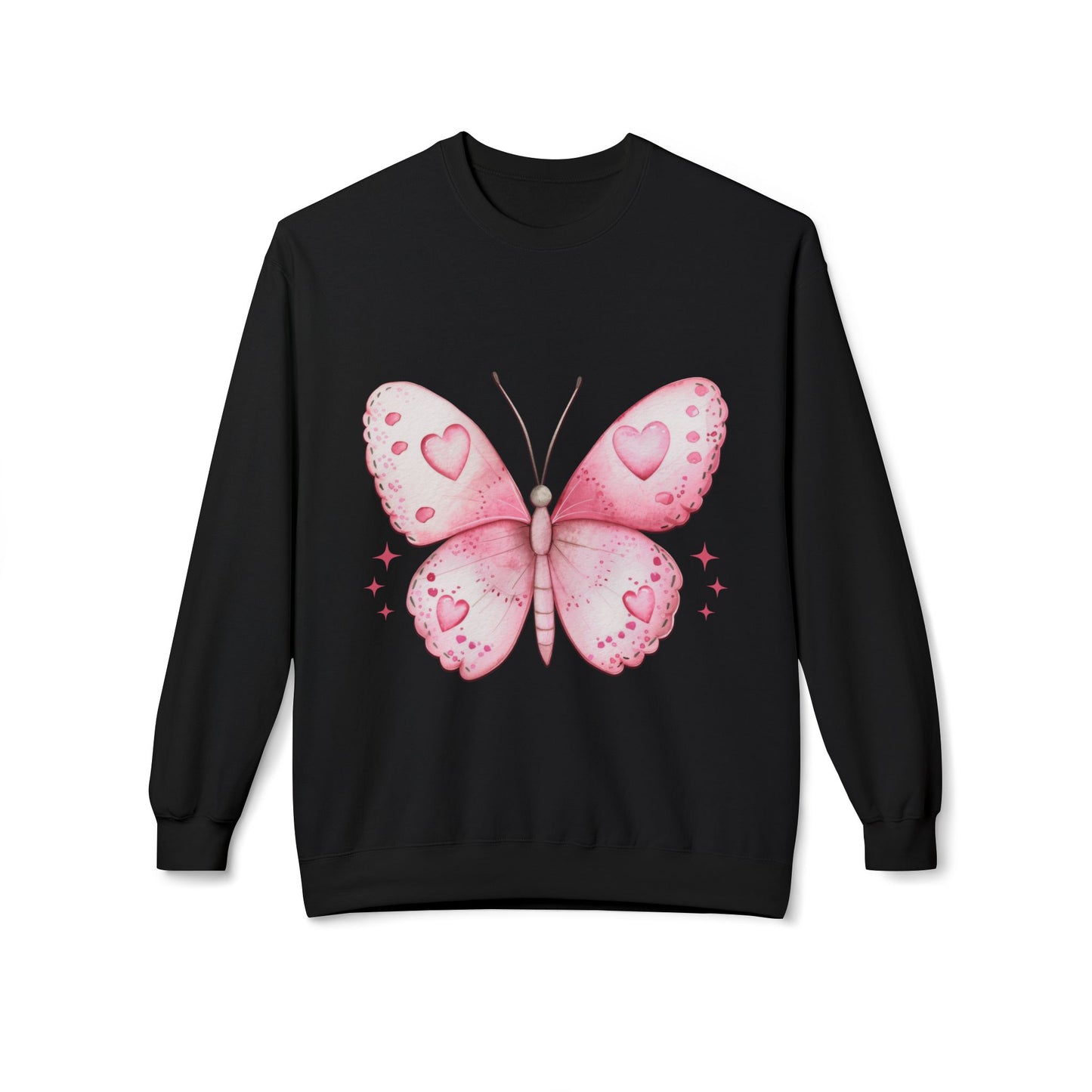 Butterfly Heart Sweatshirt — Pink Watercolor Butterfly Crewneck