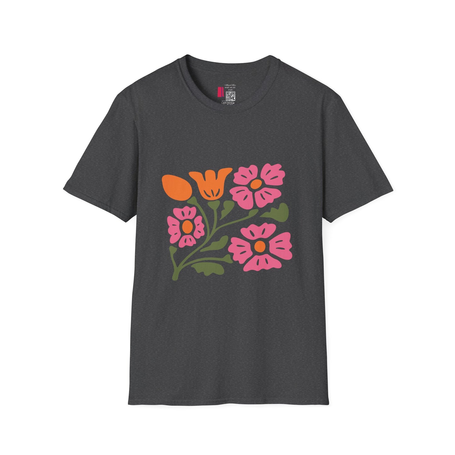 Floral Folk Art Tee — Pink & Orange Vintage Flower Graphic T-Shirt