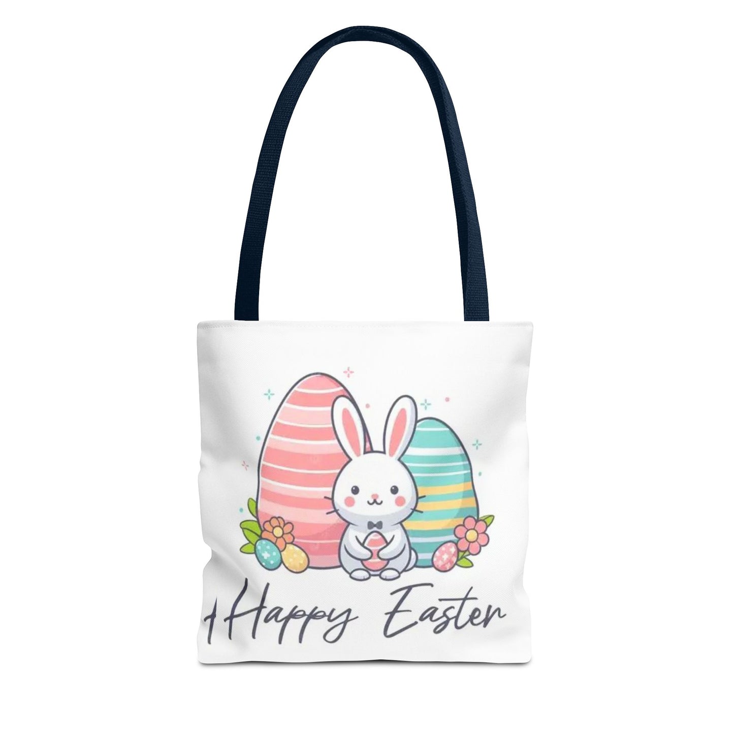 Easter Bunny Tote Bag — Cute "Happy Easter" Bunny with Colorful Eggs