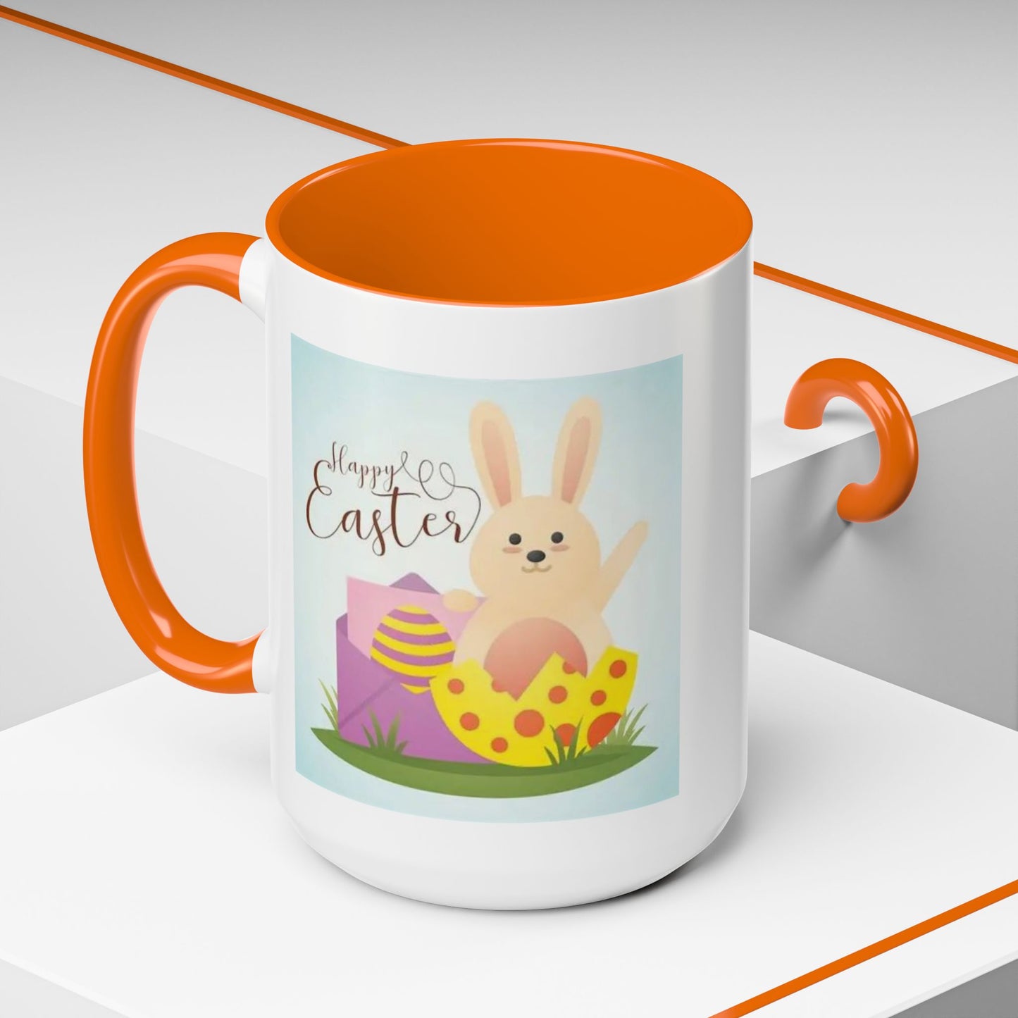 Easter Bunny Accent Coffee Mug – "Happy Easter" Spring Bunny & Egg Design (11/15oz)