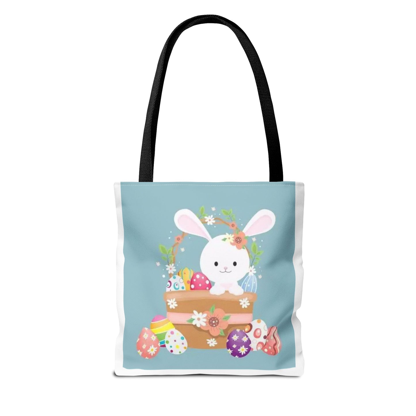 Easter Bunny Tote Bag — Cute Floral Bunny with Painted Eggs All-Over Print