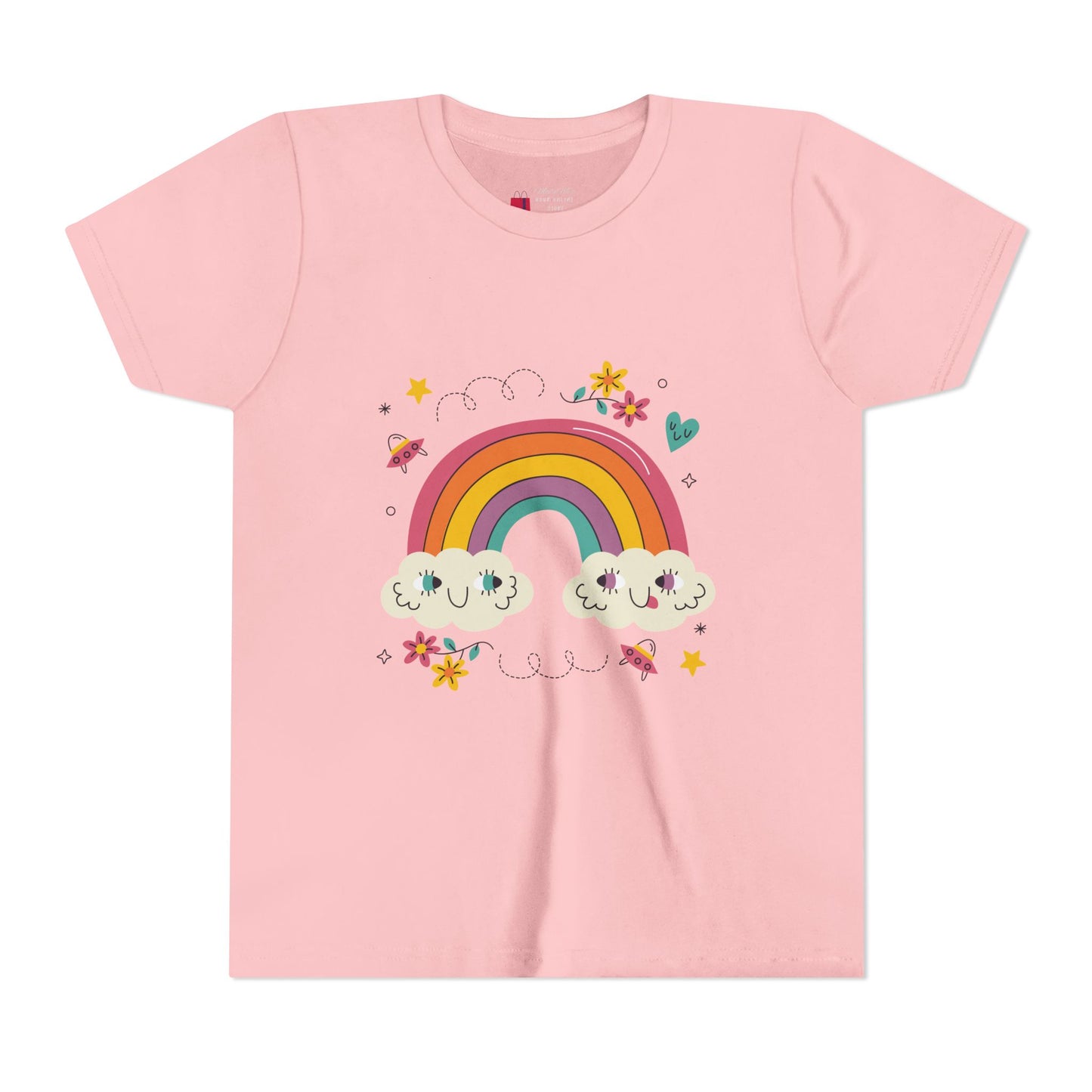 Youth Rainbow Tee — Cute Smiling Clouds & Rainbow Kids Shirt