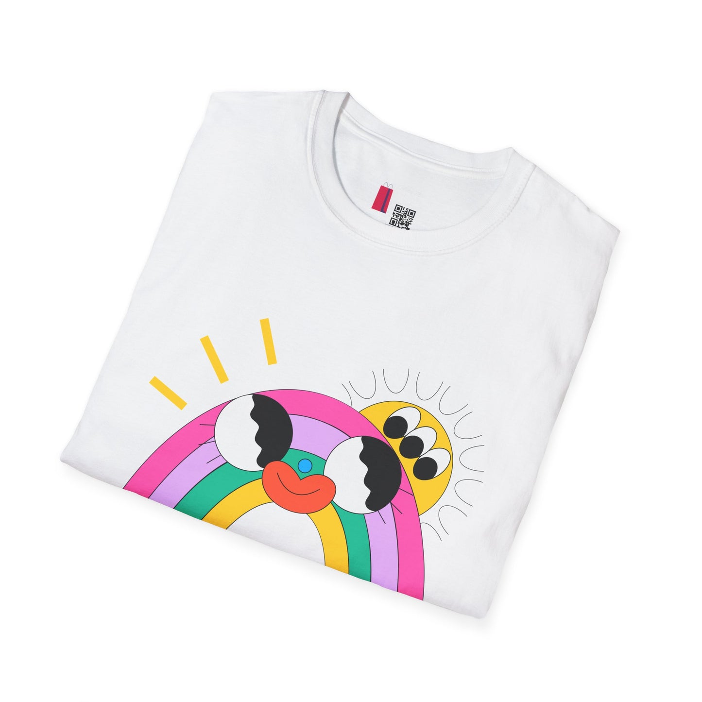 Kawaii Rainbow Smile T-Shirt — Cute Rainbow with Heart & Cloud Faces