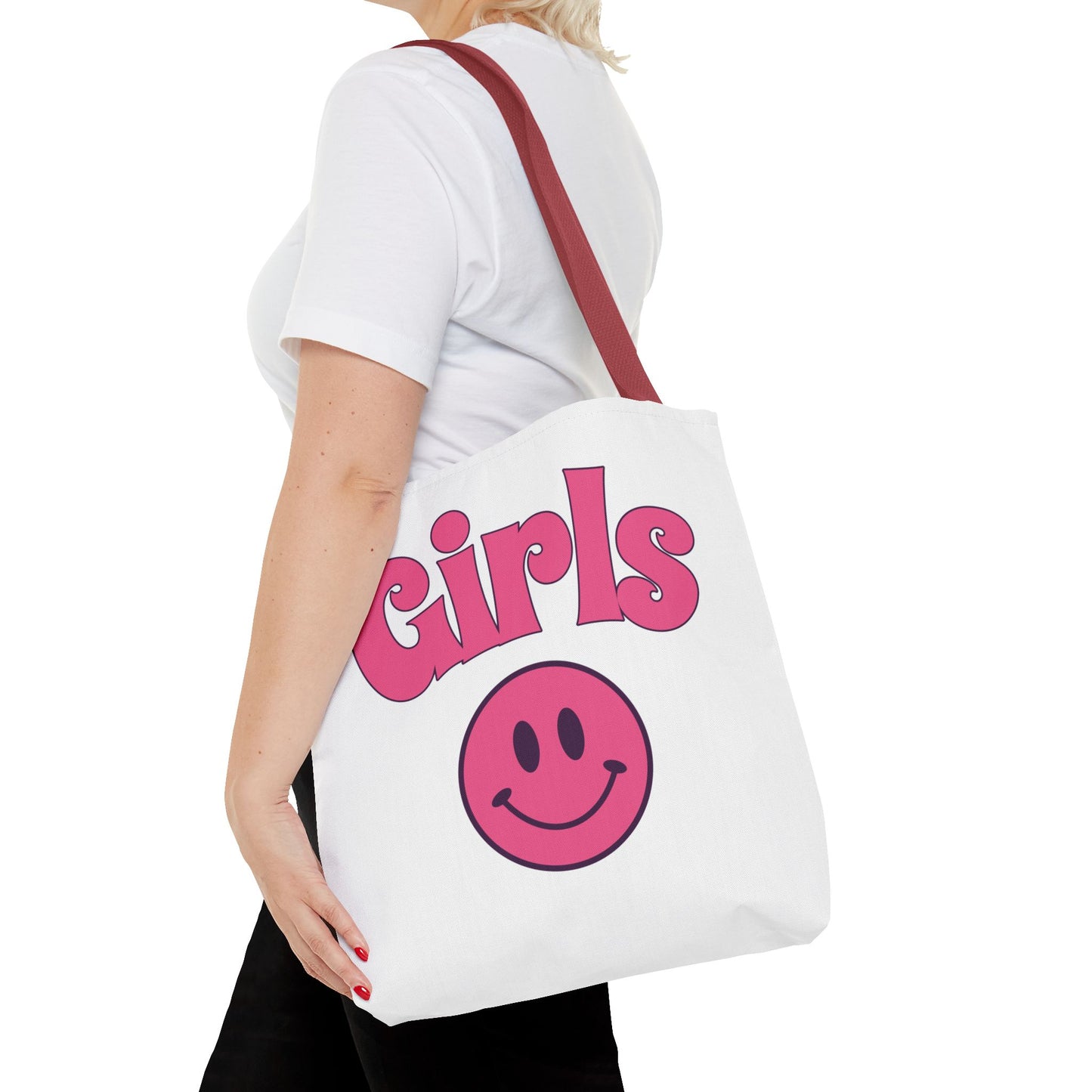 Girls Pink Smile Tote Bag — Cute Retro Smiley Shopper