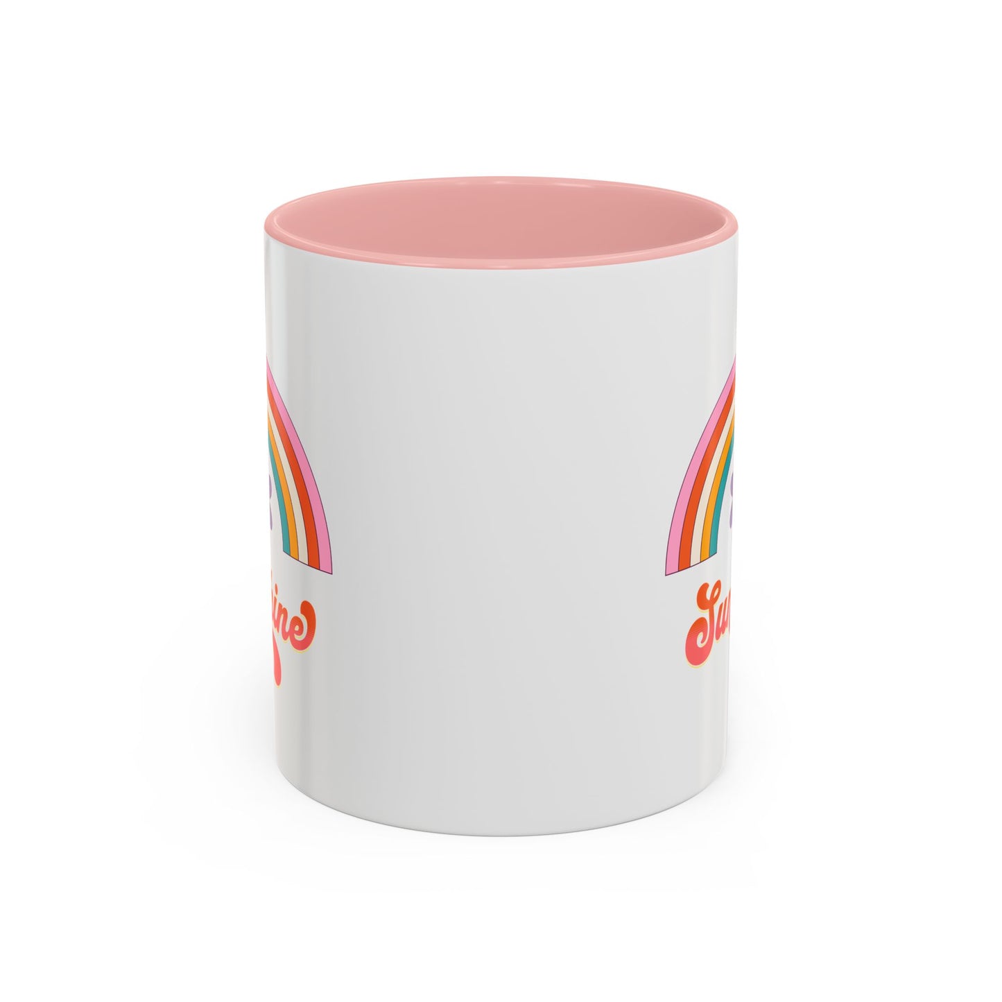 Sunshine Rainbow Accent Coffee Mug — Retro Flower 70s Vibe