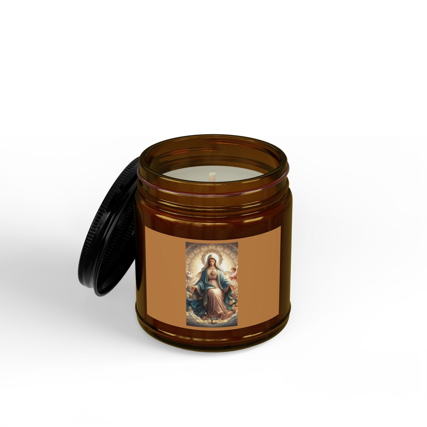 Virgin Mary Soy Candle — 4oz & 9oz Scented Jar with Black Lid